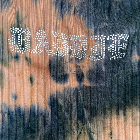 Rue21 crop top M L jr tie dye print ribbed cropped bling BADDIE on front casual - Picture 4 of 16